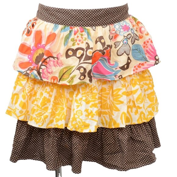 Pier 1 Imports Tiered Ruffle Half Apron Boho Flowers Dots - Picture 1 of 4